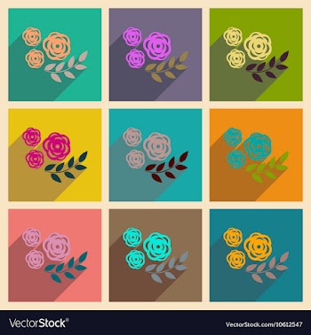 Concept of flat icons with long shadow rose branch vector image