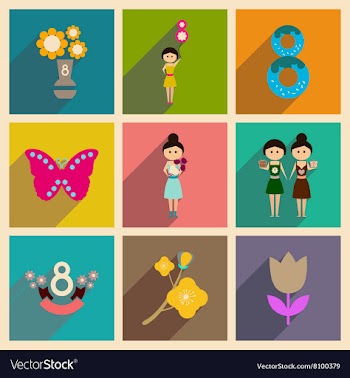 Concept of flat icons with long shadow Woman Day vector image