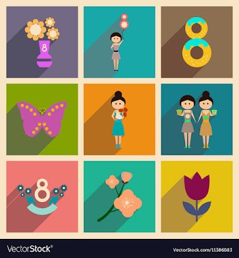Concept of flat icons with long shadow Womans Day vector image