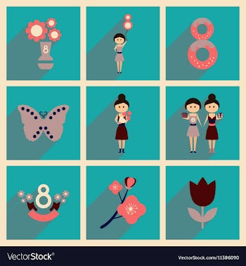 Concept of flat icons with long shadow Womans Day vector image