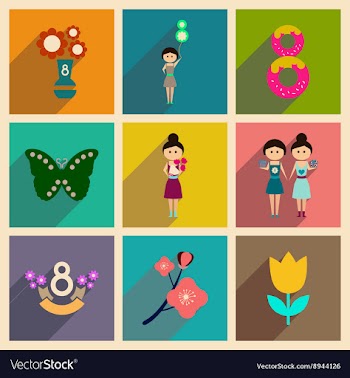 Concept of flat icons with long shadow Womans Day vector image