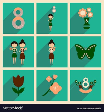 Concept of flat icons with long shadow Womans Day vector image