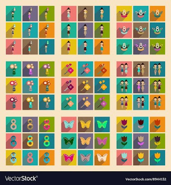Concept of flat icons with long shadow Womans Day vector image