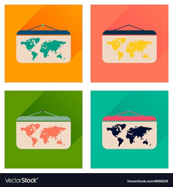 Concept of flat icons with long shadow World map vector image