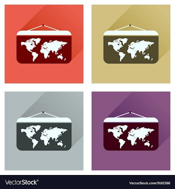 Concept of flat icons with long shadow World map vector image