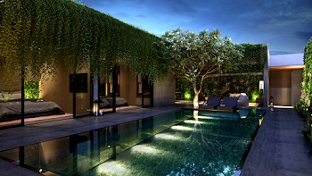 Concrete Building With Pool Outside and Green Leaf Tree Under Blue Sky