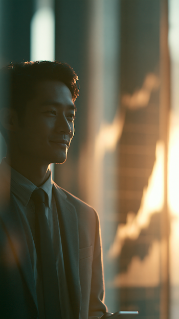 Confident Asian Businessman in Modern Office