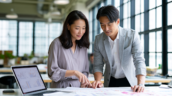 Confident Asian Professionals Collaborating in a Modern Office