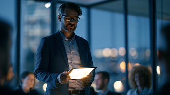 Confident Business Professional Leading Strategy Meeting