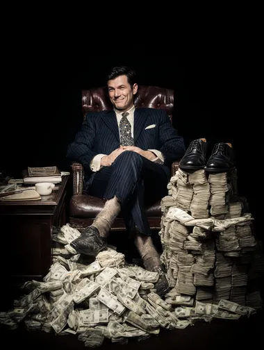 Confident Businessman Surrounded by Wealth Confident Businessman Surrounded by Wealth