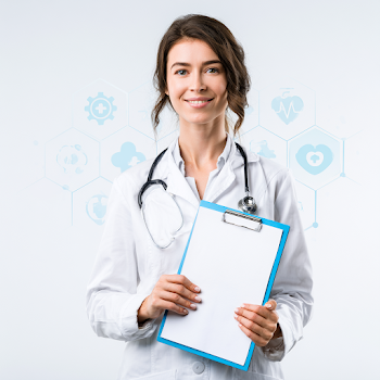 Confident Female Doctor in Bright Studio