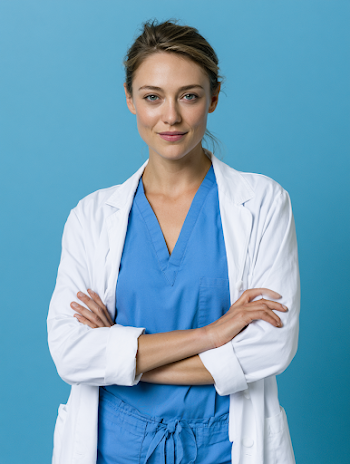 Confident Female Healthcare Professional in Medical Scrubs