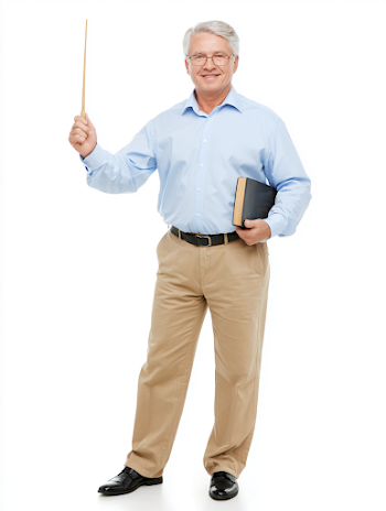 Confident Male Teacher with Pointer and Book
