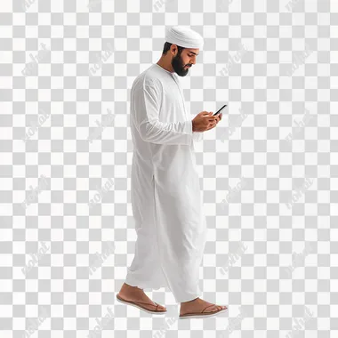 Confident Omani Man Engaged with His Phone