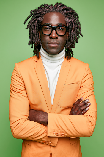 Confident Stylish Black Man in Mustard Suit