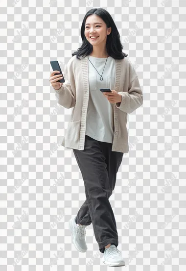 Confident Thai Woman in Casual Attire with Phone