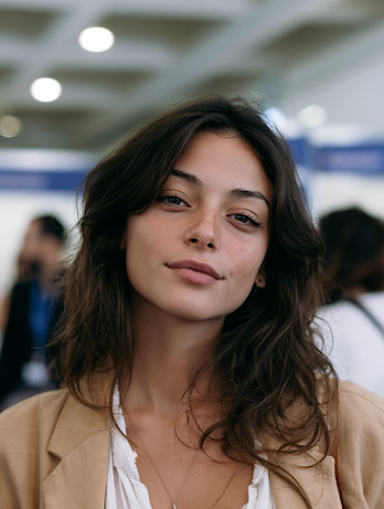 Confident Young Woman at Business Fair