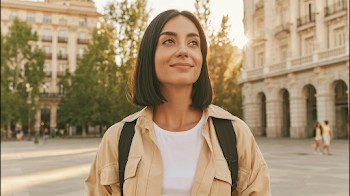 Confident Young Woman Exploring a European City Square