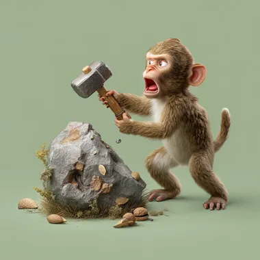 Confused Monkey with Ancient Stone Hammer Confused Monkey with Ancient Stone Hammer