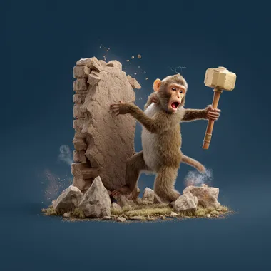 Confused Monkey with Ancient Stone Hammer 3D Illustration Confused Monkey with Ancient Stone Hammer 3D Illustration