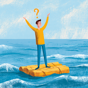 Confused Person on Raft at Sea