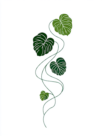 Connecting Line Graphic with Monstera Deliciosa Leaves