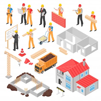 Construction isometric set Free Vector