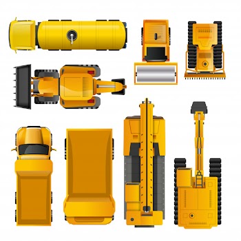 Construction machines top view Free Vector