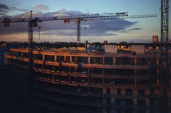 Construction site at sunset
