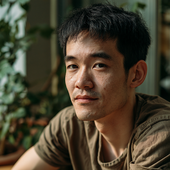 Contemplative Asian Man in Natural Light