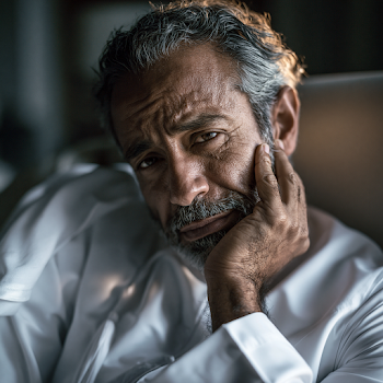 Contemplative Gulf Man in Elegant Office