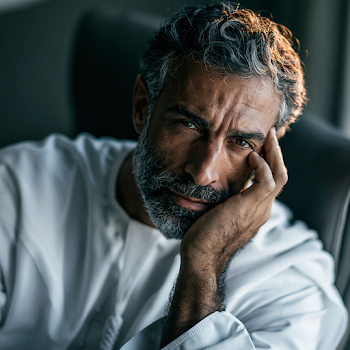 Contemplative Gulf Man in Elegant Office