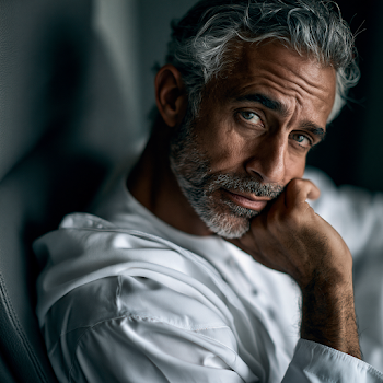 Contemplative Gulf Man in Modern Office