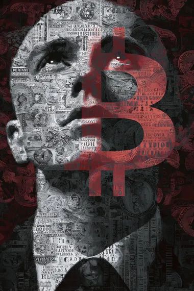 Contemplative Man with Bitcoin Symbol Contemplative Man with Bitcoin Symbol