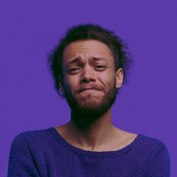 Contemplative Young Man with Purple Background