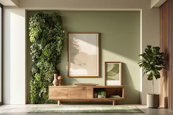 Contemporary Minimalist Interior with Vertical Plant Wall