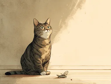 Content Brown Tabby Cat with Fish Treat in Ghibli Style Content Brown Tabby Cat with Fish Treat in Ghibli Style