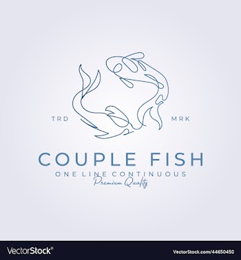 continuous line couple fish logo icon