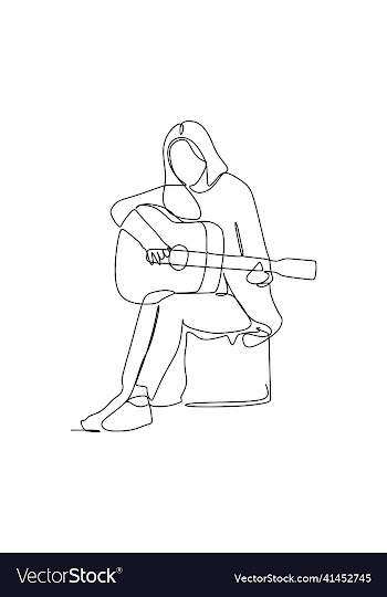 continuous line drawing of guitarist playing