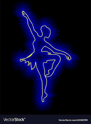 contour yellow drawing of a ballerina on a black