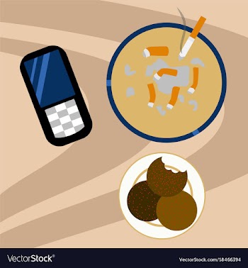 Cookie mobile phone and cigarette butts top vector image