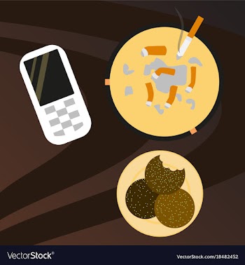 Cookie mobile phone and cigarette butts top vector image