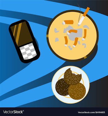 Cookie mobile phone and cigarette butts top vector image