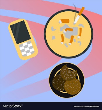 Cookie mobile phone and cigarette butts top vector image