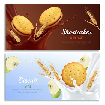 Cookies realistic horizontal banners set with apple and chocolate taste symbols isolated Free Vector