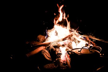 Cooking Pot Near Bonfire