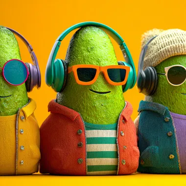 Cool Avocados in Headphones