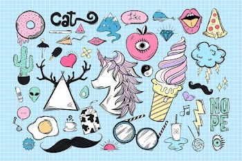 Cool png doodle cartoon teen sticker set