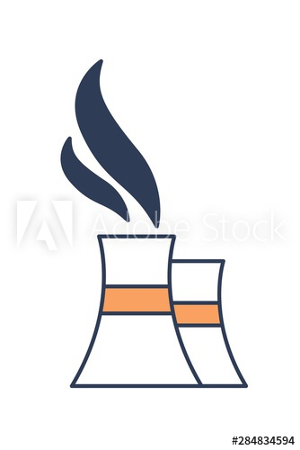 Cooling towers emitting steam or vapor isolated on white background