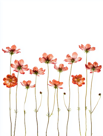 Coral Cosmos Flowers in Bloom